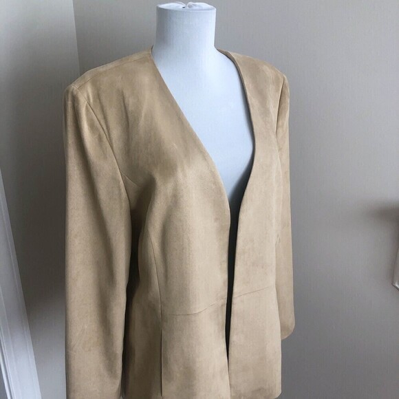 Talbots Faux Suede Mole Skin Blazer 14P Tan Quiet Luxury Academia Office Open - Picture 4 of 8